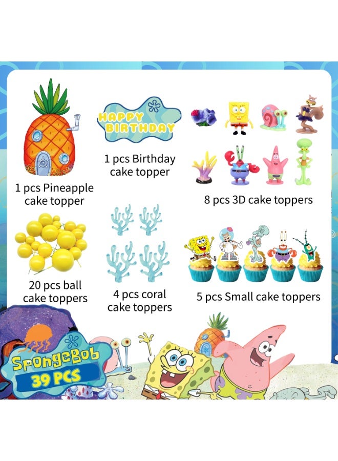 FRUITFUL PARTY 39 PCS SpongeBob Cake Decoration Set – SpongeBob and Patrick Cake Toppers with Figures, Cupcake Toppers & Party Supplies for Kids SpongeBob Themed Birthday Party Supplies - Image 3
